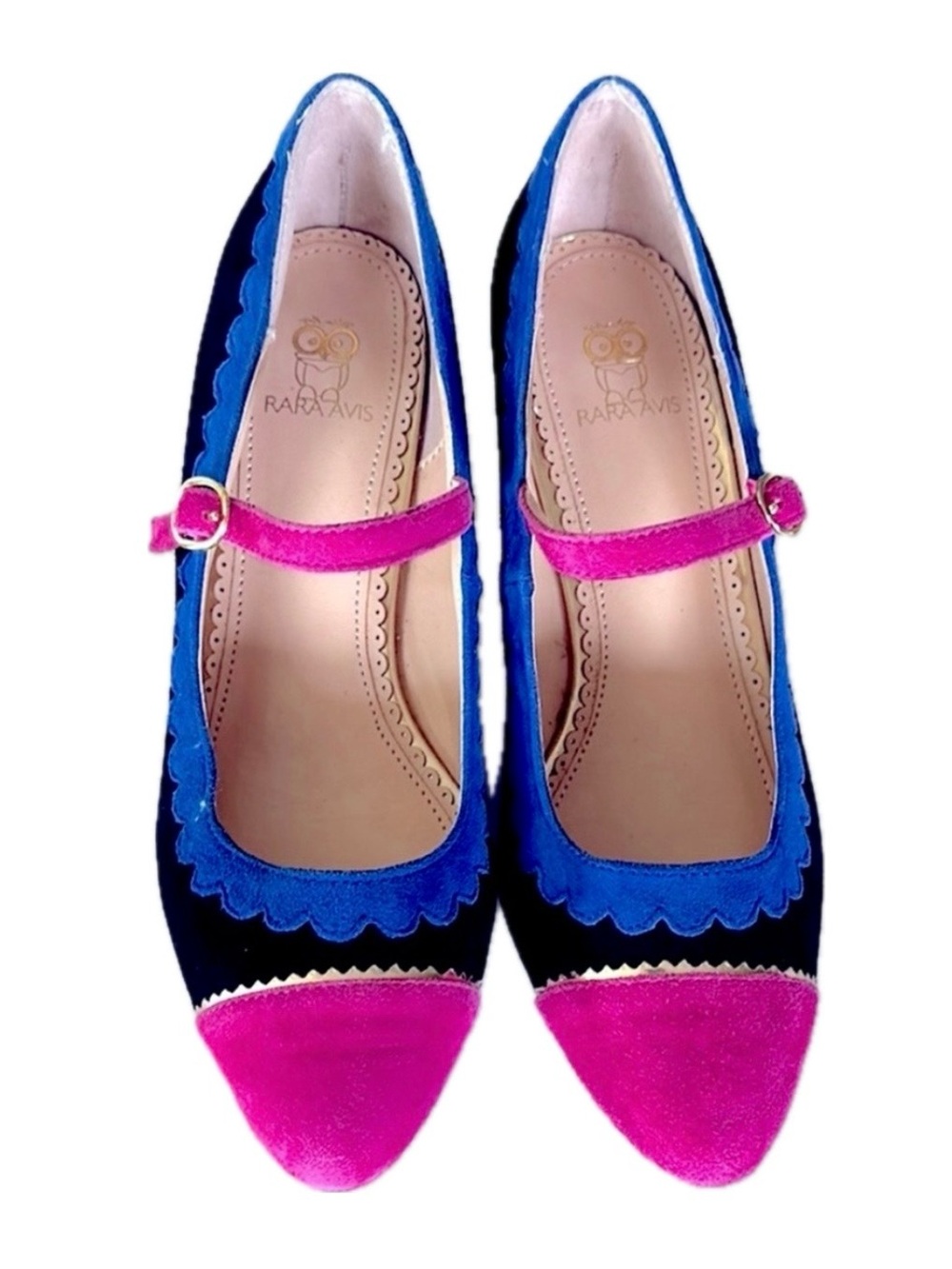 NWOT Women’s Suede Black Blue and Pink Mary Jane Flats